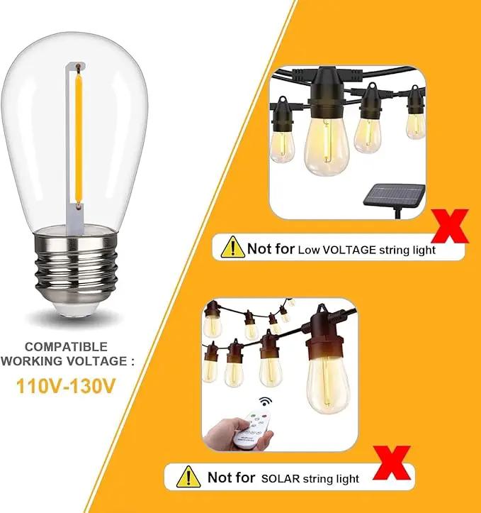 48 Pack S14 LED String Light Bulbs, 1W Shatterproof & Waterproof Outdoor Indoor Replacement Bulbs, E26 Base Edison LED Light Bulbs Warm White 2200K. (S14 48Pack) by GreenHaven Gardens