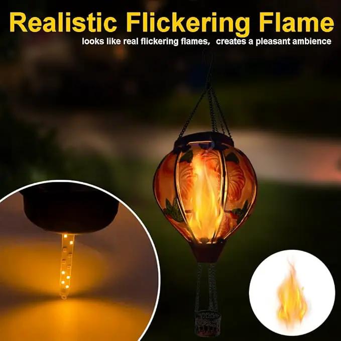 2PC Hot Air Balloon Solar Lantern with 2PC Shepherd Hook, Flickering Flame Hanging Solar Lanterns Outdoor Lights Waterproof Lanterns for Garden Patio Yard Party Decor (Hummingbirds & Flowers) by GreenHaven Gardens