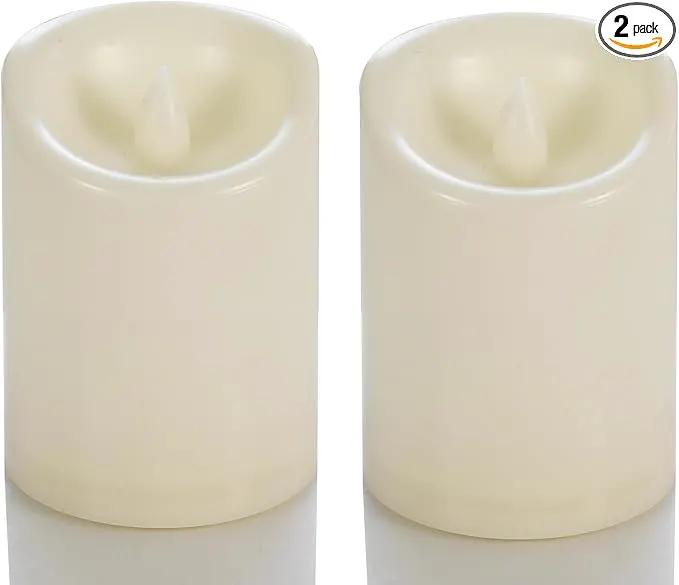 CANDLE CHOICE Waterproof Outdoor Battery Operated Flameless Candles with Timer Flickering Plastic Resin Electric LED Pillar Lights for Lantern Patio Garden Wedding Party Decorations 3x4 Inches 2 Pack by GreenHaven Gardens