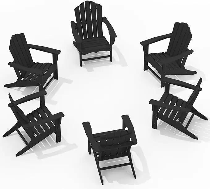 KINGYES HDPE Adirondack Chair, Classic All-Weather Adirondack Chair Set of 6, Black by GreenHaven Gardens