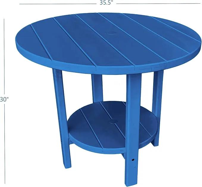 Phat Tommy Round Poly Resin Outdoor Patio Dining Table, All Weather Poly Patio Outdoor Furniture, Blue by GreenHaven Gardens