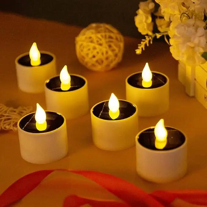 Solar Candle Lights,Flameless Candle Lights,Solar Rechargeable Tea Wax lamp,6 flameless Candle Light, Suitable for Wedding, Valentine's Day, Halloween, Christmas (Small Solar Candle) by GreenHaven Gardens