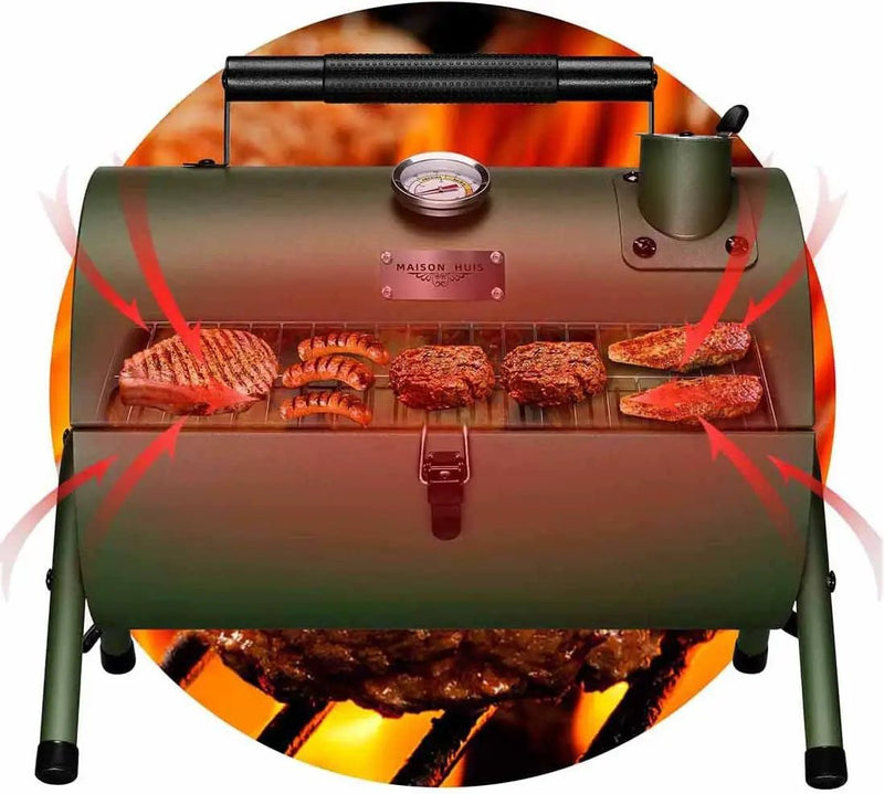 MAISON HUIS Adjustable Portable Charcoal Grill Multi-functional Metal Small BBQ Smoker for Outdoor Hiking Picnic(Green) by GreenHaven Gardens