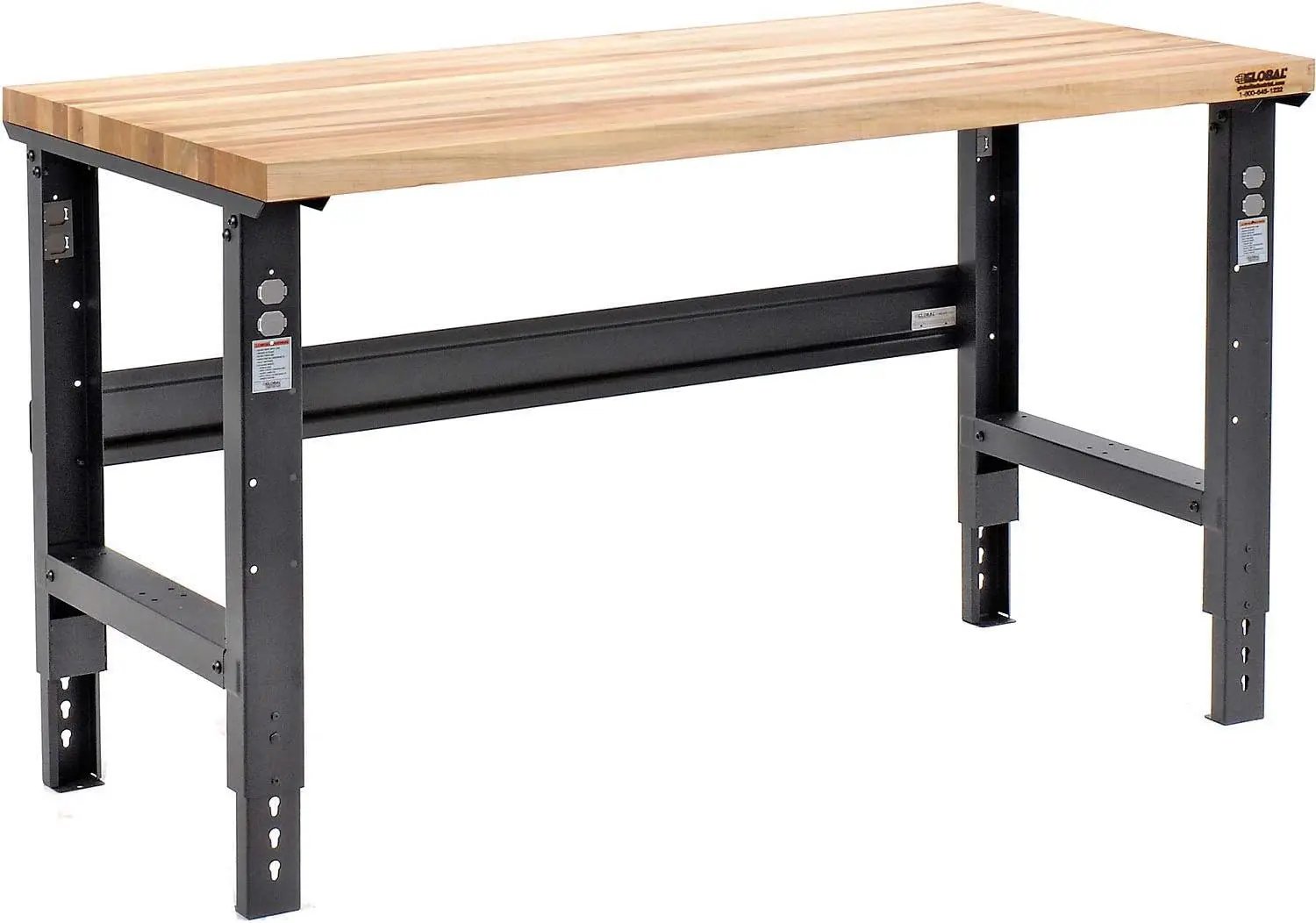Global Industrial Adjustable Height Workbench C-Channel Leg, 60" W x 30" D, 1-3/4" Birch Top with Square Edge, 2000 Lbs. Capacity, Black Frame, Industrial Workbench by GreenHaven Gardens