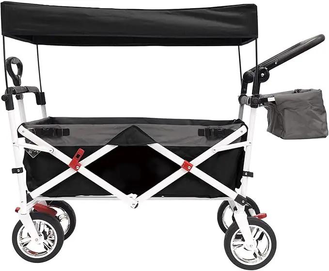 Creative Outdoor Push Pull Folding Wagon for Cargo | Beach Park Garden Sports & Camping | Black with Canopy by GreenHaven Gardens