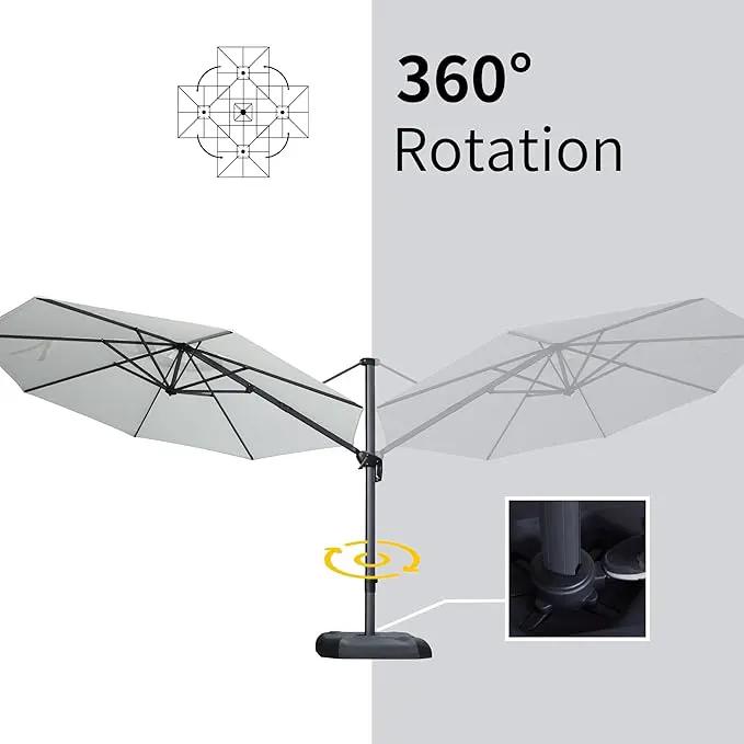 PURPLE LEAF 11 Feet Patio Umbrella with Base Outdoor Cantilever Round Umbrella Aluminum Offset Umbrella with 360-degree Rotation for Garden Deck Pool Patio Light White by GreenHaven Gardens