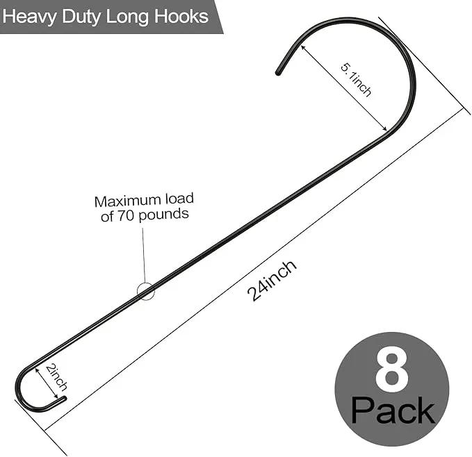 8 Pack 24 Inch Large Tree Branch Hooks Long S Hooks for Hanging Plants, Bird Feeder Hook for Tree, Metal Garden Hooks for Hanging Baskets, Plants, Lanterns Outdoor and Indoor Uses (Black) by GreenHaven Gardens