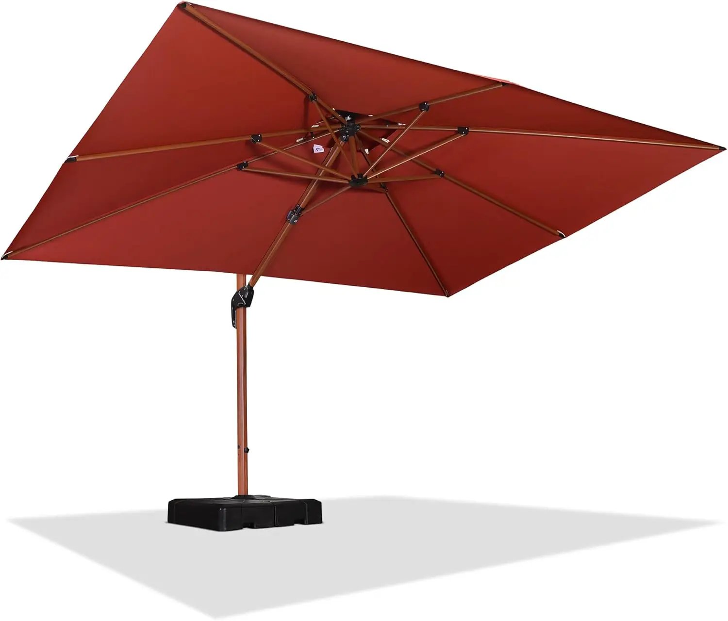 PURPLE LEAF 9' X 12' Double Top Deluxe Wood Pattern Rectangle Patio Umbrella Offset Hanging Umbrella Outdoor Market Umbrella Garden Umbrella, Brick Red by GreenHaven Gardens