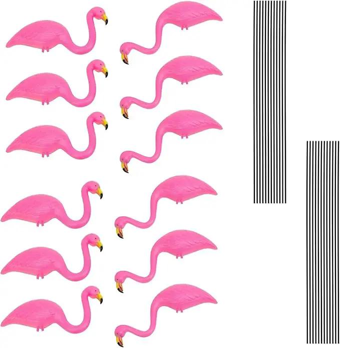 GiftExpress Pink Flamingos Yard Decorations - 12 Pack Small 14" Tall Plastic Flamingo Statue w/Metal Stakes - Lawn Ornaments & Garden Decor for Outdoor Parties by GreenHaven Gardens