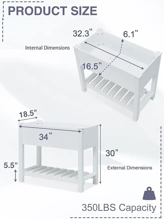 Psilvam Planter Box Raised Garden Bed, Poly Lumber Raised Garden Beds Outdoor with Storage Racks and Tarps, Superior to Cedar Elevated Garden Bed with Leg, for Balcony and Porch, 350 lbs Load (White) by GreenHaven Gardens
