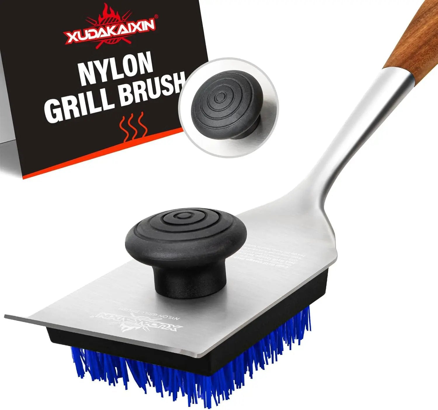 Grill Brush and Scraper, Dual Grip Design,Extra Strong BBQ Cleaner Accessories,Safe Nylon Bristles Barbecue Triple Scrubbers Cleaning Brush for Cast Iron Grates/Porcelain/Charcoal Grill by GreenHaven Gardens