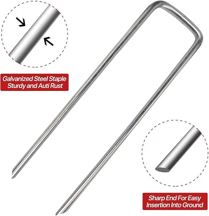 Landscape Staples 5 Inch 50 Pack,Garden Staples Galvanized Ground Stakes Anti-Rust Landscape Fabric Staples Garden Stakes for Irrigation Tubing, Fence, Weed Barrier, Ground Cover by GreenHaven Gardens