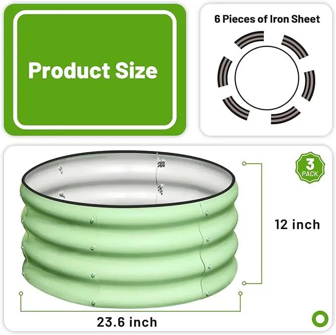 SnugNiture 3 Pcs 2x2x1ft Round Galvanized Raised Garden Bed Kit Outdoor, Metal Planter Box for Planting Plants Vegetables, Green by GreenHaven Gardens