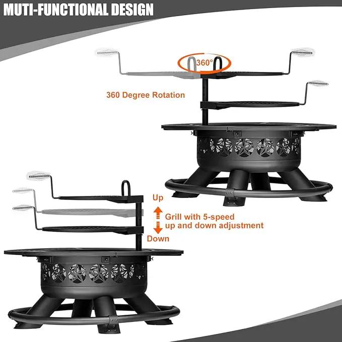 47 Inch Outdoor Fire Pit with 2 Grills, Extra Large BBQ Firepits for Outside, Metal Round Fire pits with Lid&Fire Poker,3 in 1 Wood Burning Outdoor Fireplaces for Backyard,Patio,Bonfire by GreenHaven Gardens
