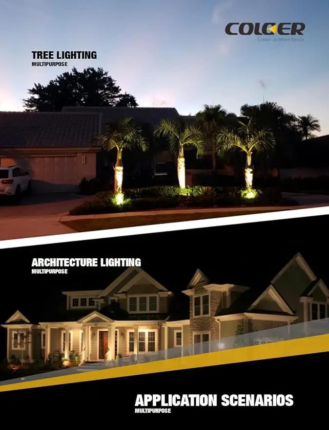 COLOER Brass Low Voltage Landscape Spotlight(Black) 6-Pack with 5W Aluminum Housing MR16 LED Bulb 2700K 450LM CRI85+,12V AC/DC Outdoor Uplighting, Directional Garden Patio Spot Up Light(101B-Black) by GreenHaven Gardens