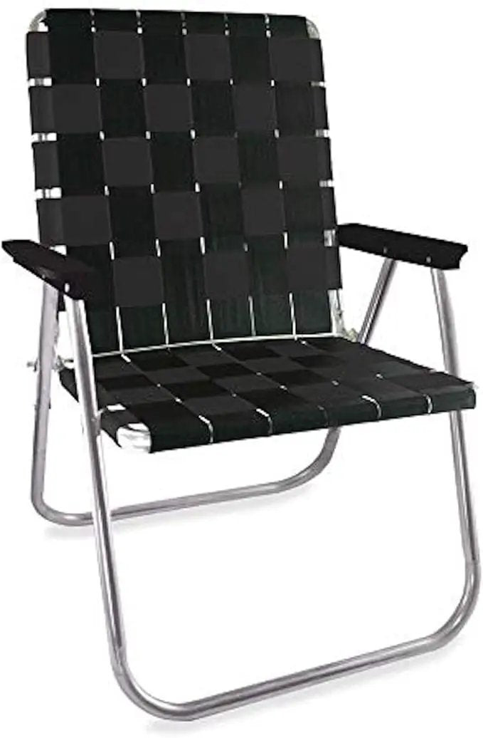 Lawn Chair USA Folding Aluminum Outdoor Patio Lawn Chair | Heavy-Duty Webbed Chairs for Camping, Sports, Beach, Yard & Tailgating | Lightweight Portable | Magnum - Black with Black Arms by GreenHaven Gardens