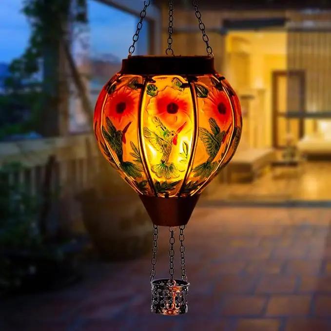 DREAMSOUL 2PCS Hummingbird Hot Air Balloon Solar Lantern, Hanging Glass Solar Lanterns Outdoor Waterproof for Garden Tree by GreenHaven Gardens