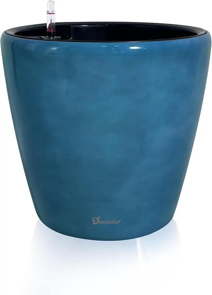 Dexceder 15x14 Self Watering Planter with Wheels Indoor Outdoor, Inner Pot Design, Thickened Large Floor Standing Flower Plant Pot with Water Level Indicator (Peacock Blue Gradient) by GreenHaven Gardens