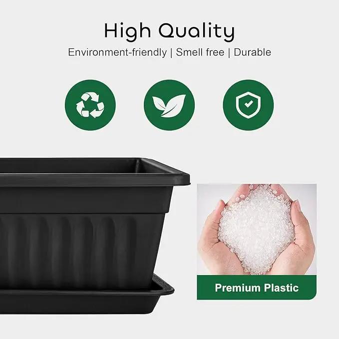 GROWNEER 3 Packs 17 Inches Black Flower Window Box Plastic Vegetable Planters Long Pots with 15 Pcs Plant Labels for Outdoor Indoor Windowsill Patio Garden Home Decor Porch by GreenHaven Gardens