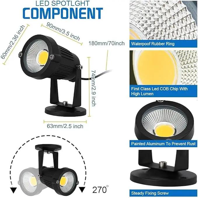 110V Landscape Spotlight,LED Landscape Lighting Outdoor for Flag Pole Light,IP65 Landscape Lights 3000k Garden Light 6FT Cord with US 3 Prong (Base,Stake Included) (5, Watts) by GreenHaven Gardens
