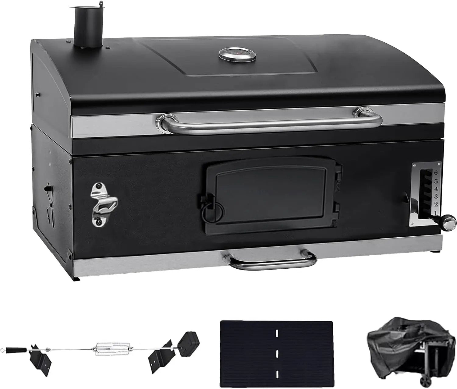 Built In Grill, 29-Inch Oversize Cooking Area Charcoal Grill, Electric rotating grill fork and Height-adjustable Charcoal Trays Outdoor Kitchen,Perfect for Outdoor Patio (Charcoal barbecue grill kit) by GreenHaven Gardens