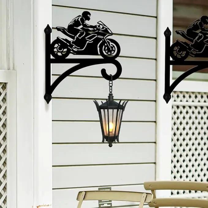 peacoblue Iron Plant Hangers Hooks for Outdoor Indoor Hanging Plants Flower Fern Pots Lantern Bird Feeder,11.8"x15.1" Weather Resistant Metal Wall Holder for Porch Garden Farmhouse(Motorcycle) by GreenHaven Gardens