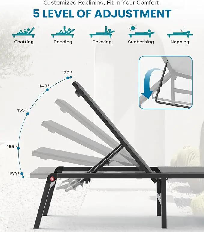 Chaise Lounge Outdoor, Foldable Aluminum Pool Lounge Chairs with 5 Positions Recliner - Free Assembly - Patio Chaise Lounge Chair for Poolside, Beach, Yard (Darkgray) by GreenHaven Gardens