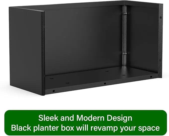Outdoor Metal Planter Box - Rectangular Trough, All-Weather Durable with 4 Drainage Holes, 25x11x13 Inches for Porch & Patio, Black by GreenHaven Gardens