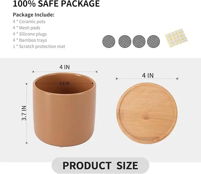 OMAYKEY 4 Inch Ceramic Plant Pot with Saucer, Multicolor Bright Glazed Planters Pots with Drainage Hole and Mesh Pads for Succulent, Indoor Flowers, Snake Plants, Cactus, Herbs, Set of 4 by GreenHaven Gardens