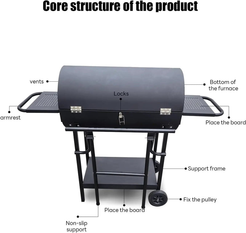 Charcoal Grill - Charcoal Barrel Grill with side shelf, Large Stainless Steel BBQ Grill suitable for outdoor camping,backyards, and patios (Extra Large) by GreenHaven Gardens