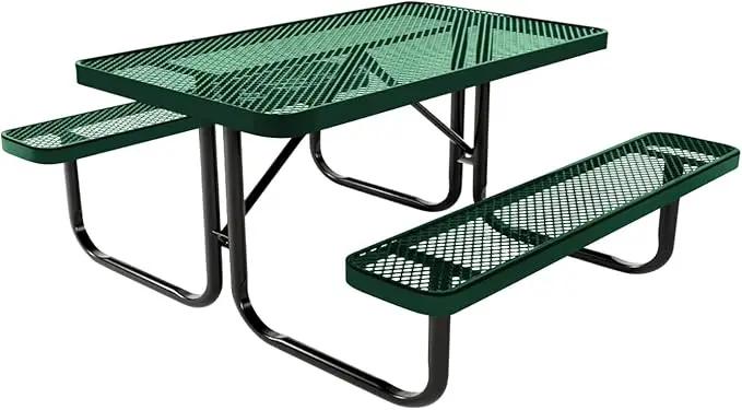 Coated Outdoor Furniture Heavy-Duty Portable Outdoor Kids Table, Expanded Metal Kids Picnic Table, Commercial-Grade Picnic Table, Made in America (4ft Rectangular, Childrens, Textured Green) by GreenHaven Gardens
