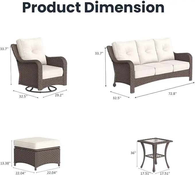 7 Pieces Outdoor Patio Furniture Sets with Rocking Swivel Chairs with 6-inch Thick Cushion and Side Table for Deck Lawn by GreenHaven Gardens