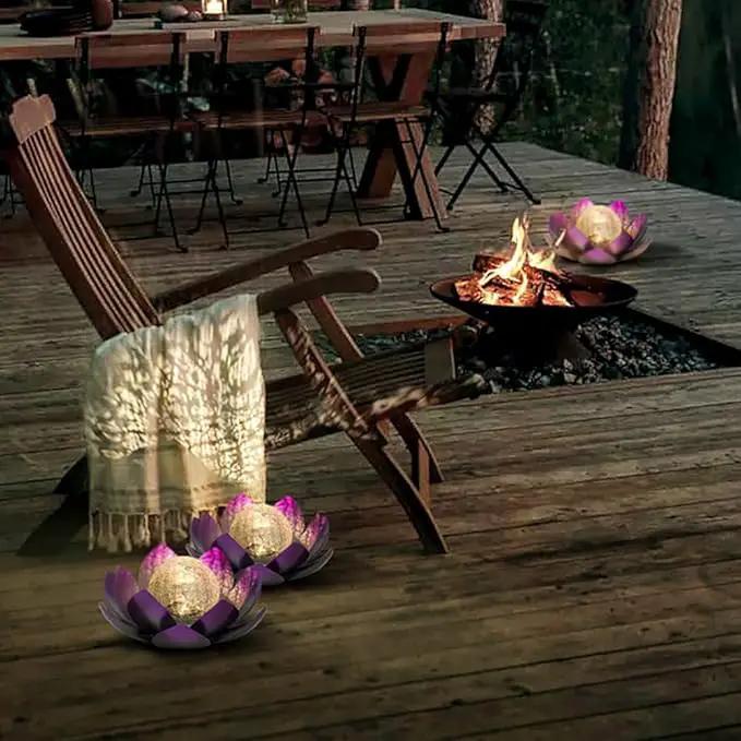 Huaxu Solar Lights Outdoor Decor Purple Lotus Waterproof LED Crackle Globe Glass Metal Flower Decorations for Garden Patio Yard Porch Pathway Ground Tabletop by GreenHaven Gardens