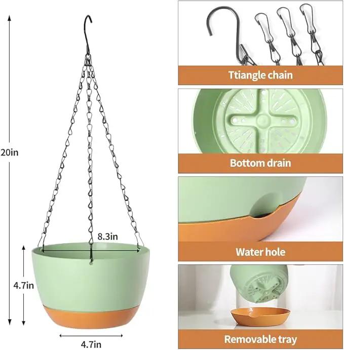 2 Pack Plastic Hanging Planters Set ,8.3 Inch Hanging Flower Plant Pot with Drainage Hole for Indoor Outdoor Plants, Round Hanging Basket with Removable Tray for Home Garden Porch Balcony Patio Decor by GreenHaven Gardens