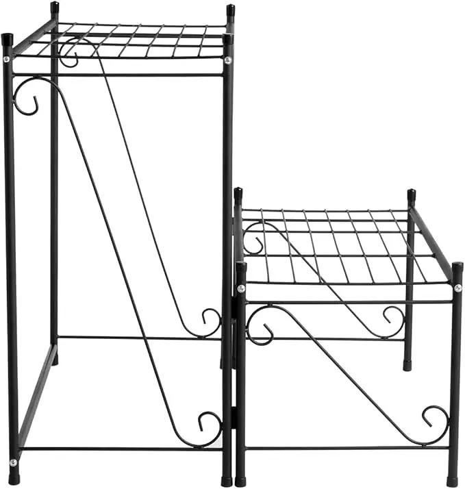 DOEWORKS 2 Tier Metal Plant Stand Storage Rack Shelf, Flower Pot Holder Display Shelf, Black by GreenHaven Gardens