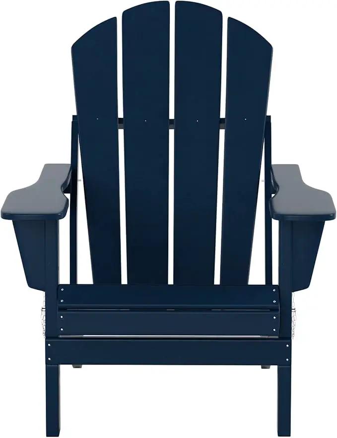 WO Home Furniture Adirondack Chair Table Set of 2 PCS Outdoor Folding Chair w Side Table Weather/UV Resistant for Lawn, Garden, Bon Fire, Balcony (Navy Blue) by GreenHaven Gardens