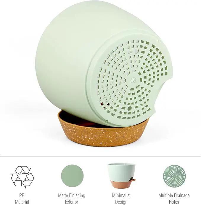 12 inch Large Self Watering Pots, Plant Pots with Mesh Drainage Holes for Indoor Outdoor Plants, Plastic Planters with Deep Reservoir for Garden House Flower Plants, Green with Brown by GreenHaven Gardens