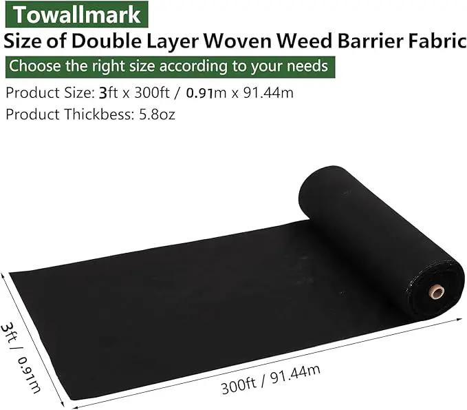 Broadfashion Woven Landscape Fabric 5.8oz, 3 x 300FT Weed Fabric Barrier, Double Layer, Garden Fabric Weed Barrier, Weed Control Fabric Ground Cover, Gardening Mat for Garden Beds, Landscaping by GreenHaven Gardens