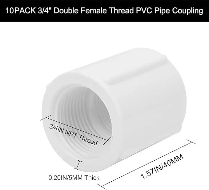 10Pack 3/4" Double Female Thread PVC Pipe Coupling Adapter Pipe Fitting Connector (Female x Female) SCH40 3/4Inch PVC Female Threaded Pipe Coupling for Sprinkler,Irrigation,Swimming Pools by GreenHaven Gardens