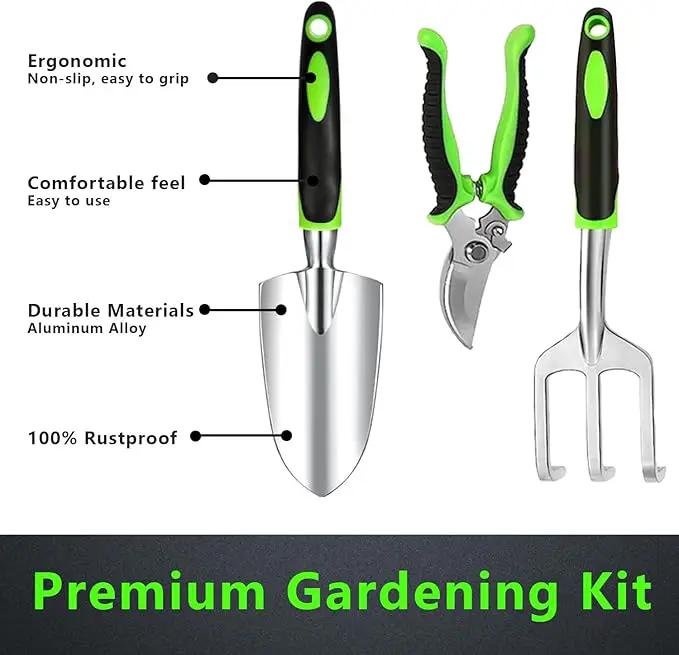 Gardening Tools - 11Pcs Heavy Duty Garden Tool Set with Non-Slip Rubber Grip,Aluminum Alloy Starter Kit with Garden Bag, Durable, Ergonomic, Ideal Gardening Gifts for Women, Mom, Men by GreenHaven Gardens