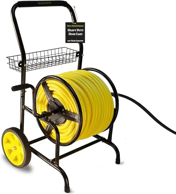 Heavy Duty Hose Cart with Wheels – Garden Hose Holder, Hose Reels for Outside, Metal Hose Reel Cart, 200ft Capacity by GreenHaven Gardens