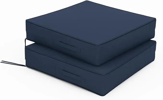 Patio Chair Cushions 24 X 24 X 5 Inch Waterproof Outdoor Seat Cushions for Patio Furniture, Outdoor Sofa Couch Pads with Ties & Handle, Set of 2, Navy Blue by GreenHaven Gardens
