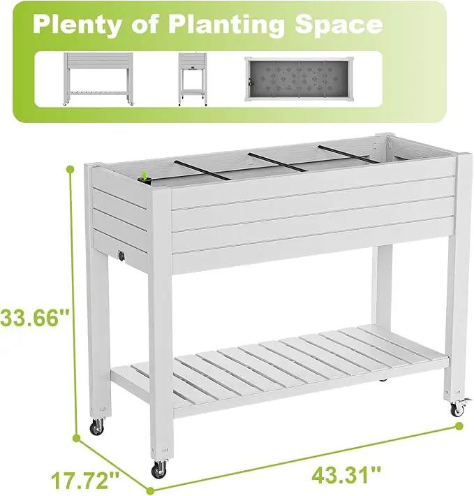 Elevated Raised Garden Bed with Wheels,Outdoor Large Resin Patio Planter Box Stand Divisible with Drain Plug,Water Monitor for Plants Vegetables Flowers Fruits(Ashen) by GreenHaven Gardens