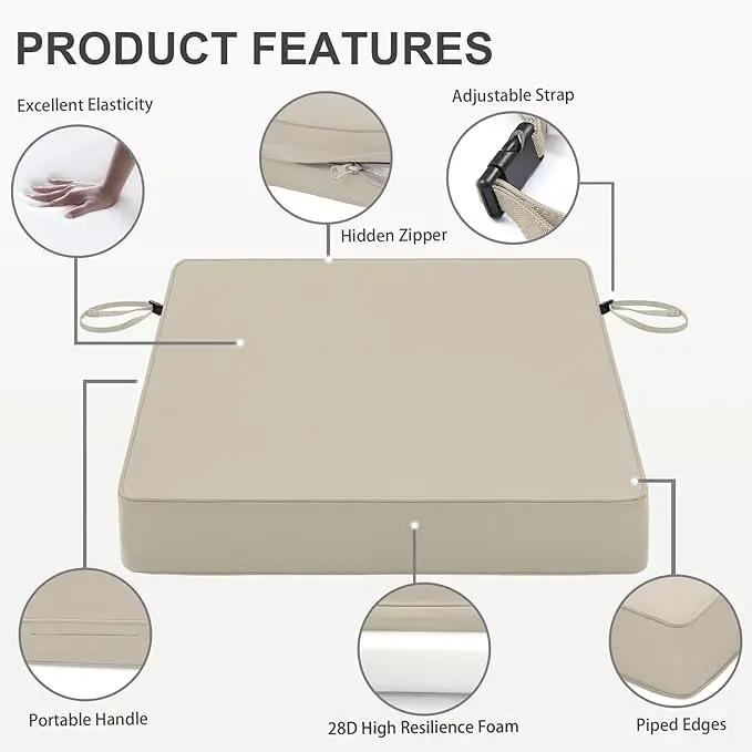 Favoyard Patio Chair Cushions 22 x 22 x 3 Inch Waterproof Outdoor Seat Cushions for Patio Furniture 3-Year Color Fastness Garden Sofa Couch Chair Pads with Handle & Adjustable Straps Set of 2, Beige by GreenHaven Gardens