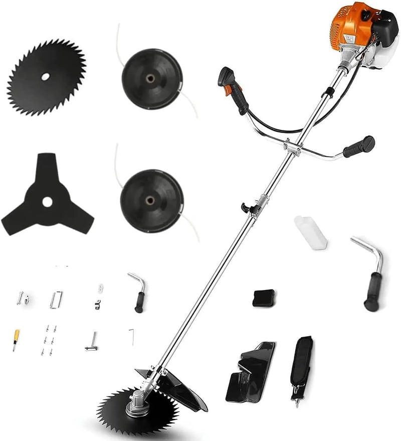 4-in-1 58CC Weed Wacker, Weed Eater Gas Powered Cordless, String Trimmers 2-Cycle Gas Brush Cutter Weed Wacker Straight Shaft Gas Grass Trimmer for Lawn and Garden Care Trimming (Orange) by GreenHaven Gardens