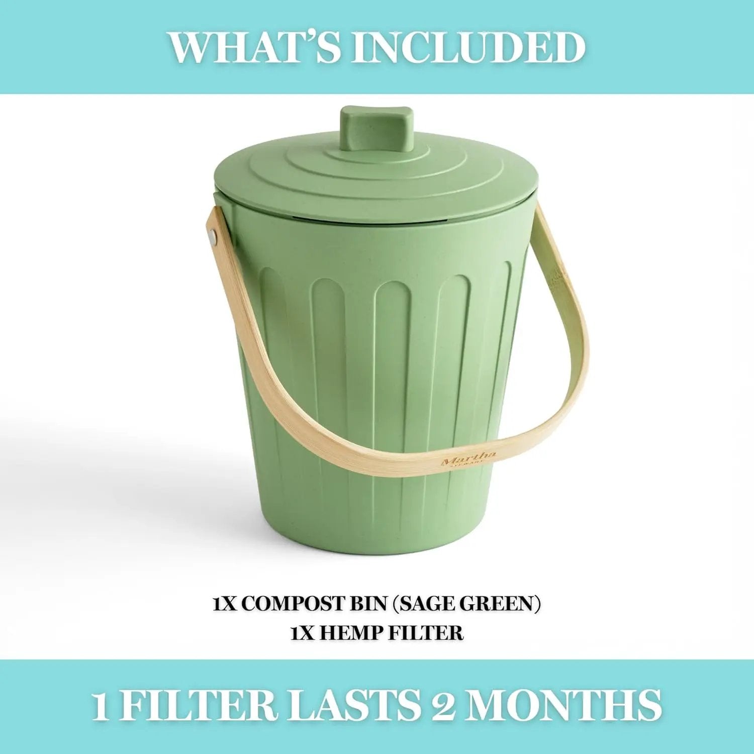 Martha Stewart Indoor Compost Bin | Countertop Composting Bucket for Kitchen | .7 Gallon Capacity | Includes Filter | Plant Based Materials | Sage Green by GreenHaven Gardens
