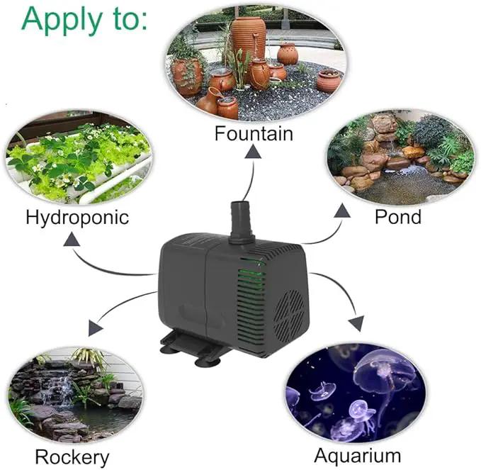 Submersible Pump 880GPH (3500L/H 60W) Ultra Quiet with Dry Burning Protection 10.2ft High Lift for Fountains, Hydroponics, Ponds, Aquariums & More… by GreenHaven Gardens