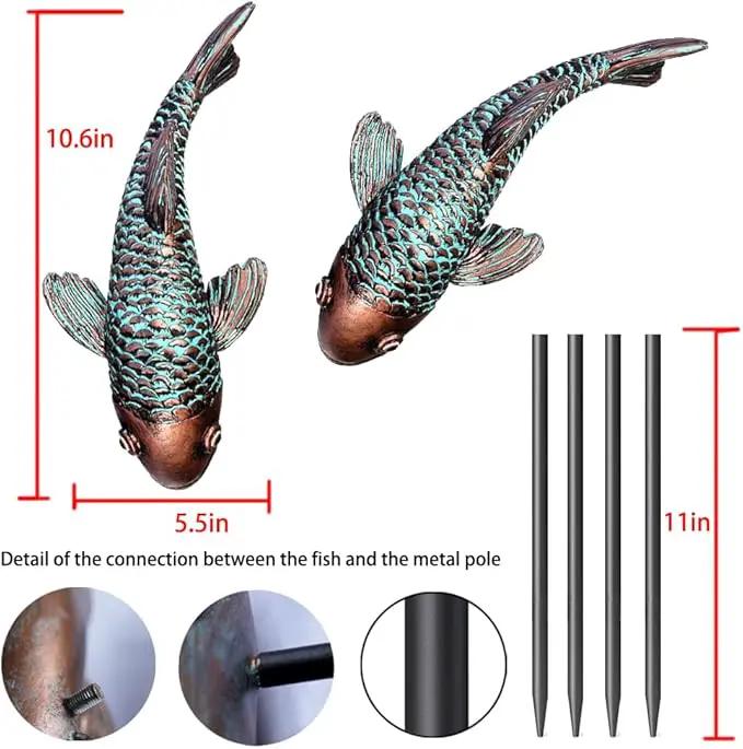 Koi Fish Decor - Set of 2 Antique Koi Fish Garden Statue for Outdoors, Patio and Backyard Decoration by GreenHaven Gardens