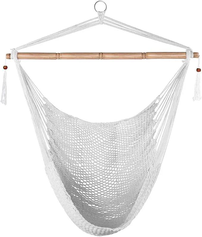 Lazy Daze Hammocks Hanging Chair Caribbean Swing Chair Hammock Chair w/Soft-Spun Cotton Rope, 40" Hardwood Spreader Bar Wide Seat, Max 300 Pounds, for Indoor Outdoor Garden Yard, White by GreenHaven Gardens
