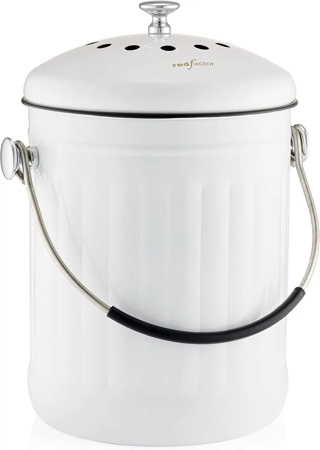 RED FACTOR Premium Compost Bin for Kitchen Countertop - Stainless Steel Food Waste Bucket with Innovative Dual Filter Technology - Includes Spare Filters (White, 1.3 Gallon) by GreenHaven Gardens